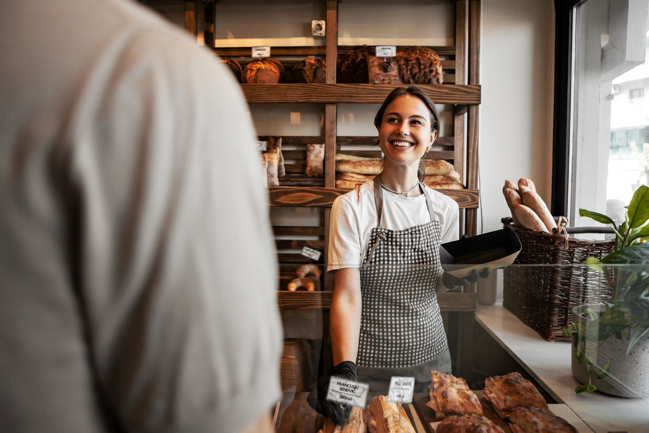 happy customers in bakery